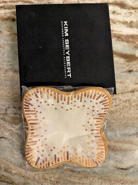 Kim Seybert Beaded Decorative Accent in White & Gold NWT